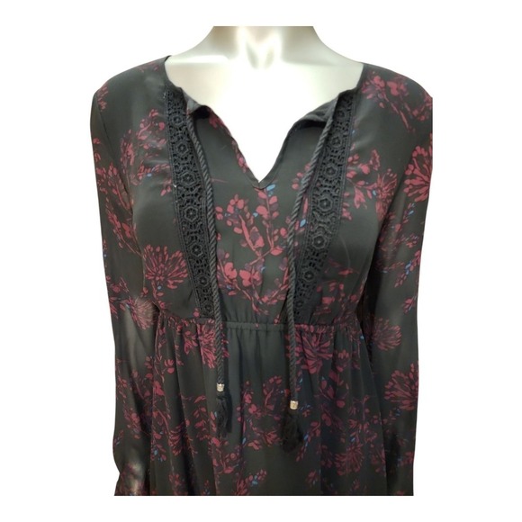 Motherhood Maternity Dress S Red Black Floral Formal Empire Waist Long Sleeve - Picture 3 of 12